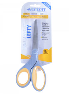 left-handed scissors, in Wescott package, with LEFTY in big letters on the packaging