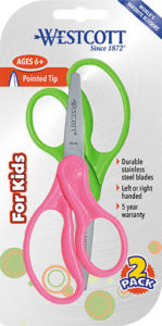right-handed scissors for kids, poorly marketed by Westcott as "left or right handed"